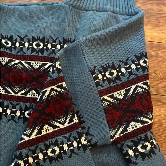 Vintage John Blair Nordic Fair Isle Zip Sweater Jacket Blue Red Geometric XLG - Picture 10 of 12